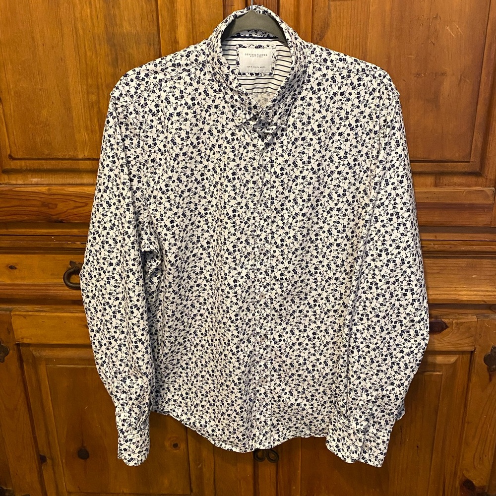 Denim & Flower Ricky Singh Ditsy Floral Modern and chic print Button up shirt XL